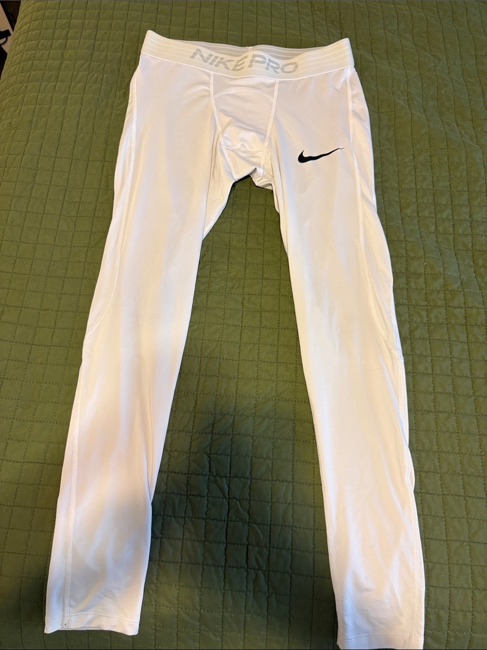 Nike White Men's Training Compression Tights with Black Swoosh